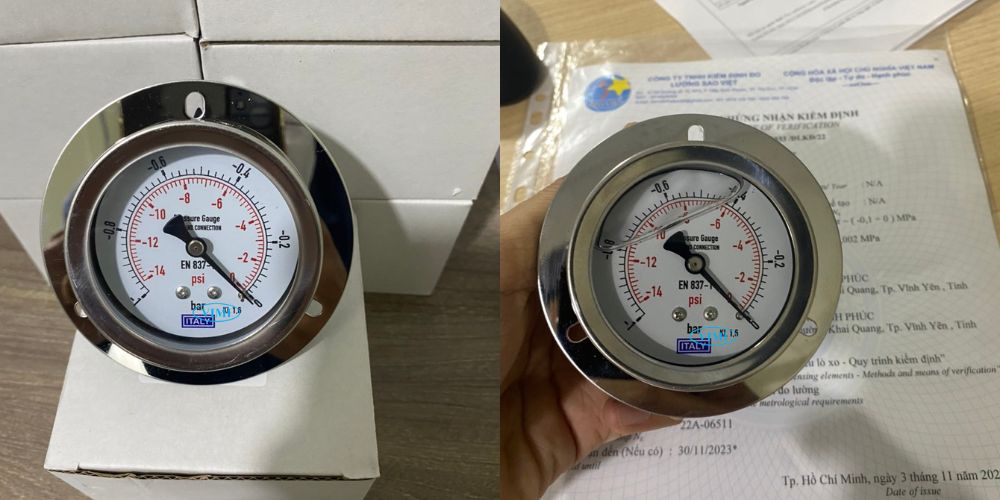 đồng hồ áp suất Italy -1bar -14psi 0bar 4