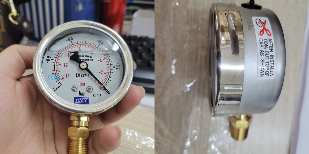 đồng hồ áp suất Italy -1bar -14psi 0bar