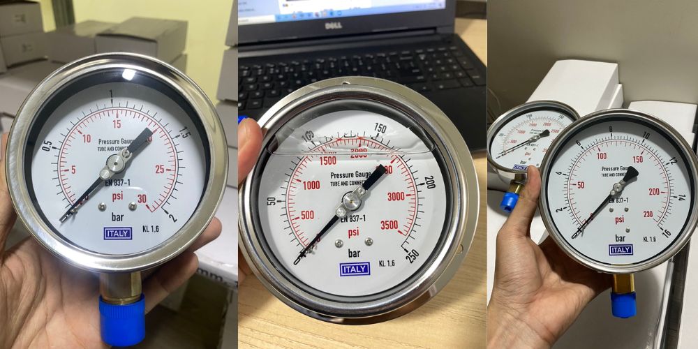 Đồng hồ áp suất Italy mặt 100mm đồng hồ áp suất Italy 100a 100mm 3