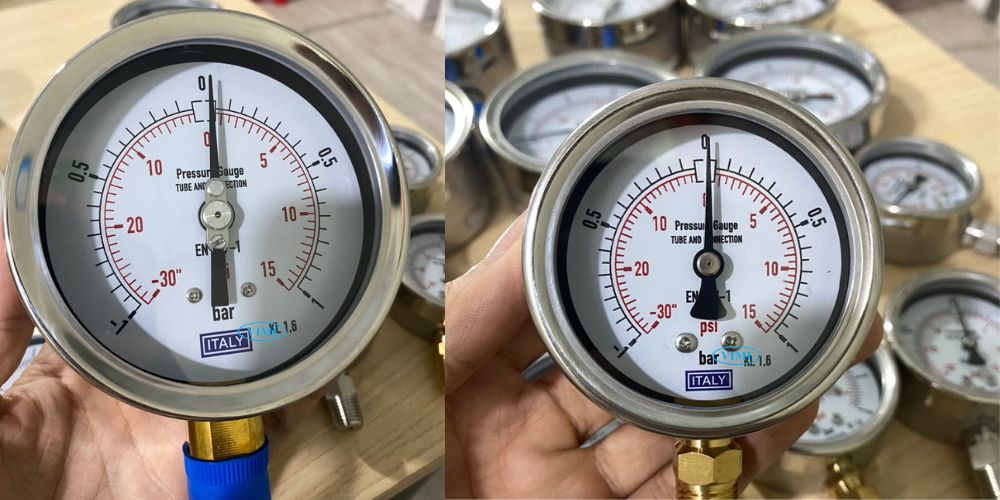 đồng hồ áp suất Italy -1bar -15psi 1bar 15psi 2