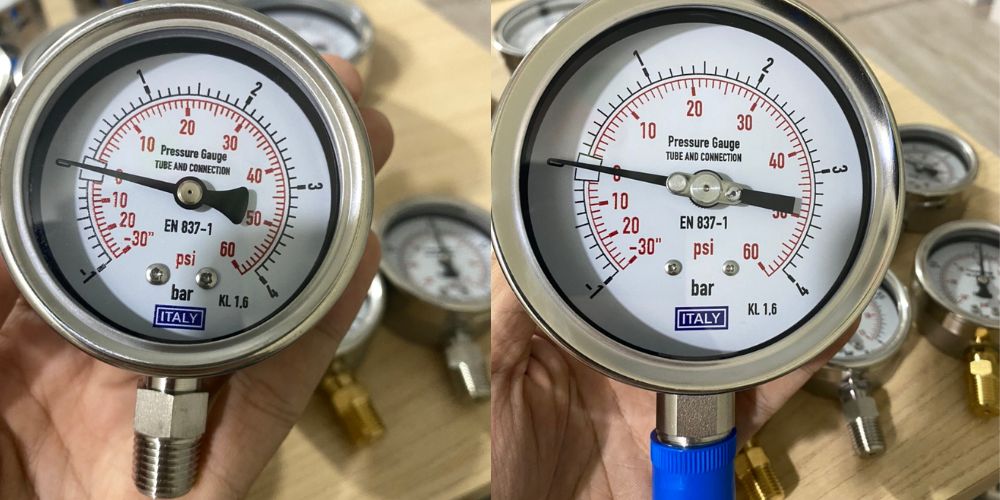 Đồng hồ áp suất Italy -1bar (-30inHg) ~ 6bar (90Psi) đồng hồ áp suất Italy -1bar -14psi 4bar 60psi 2
