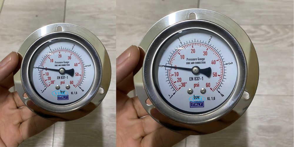 đồng hồ áp suất Italy -1bar -14psi 4bar 60psi 3