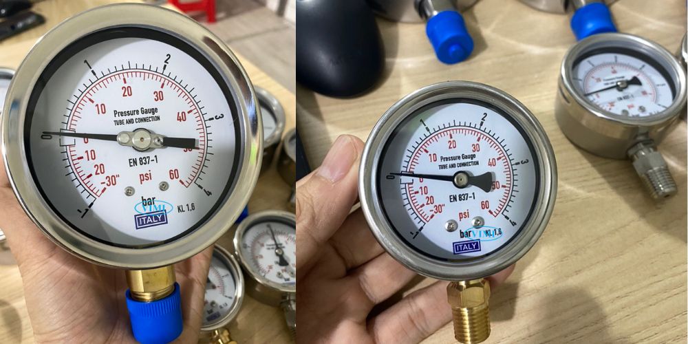 đồng hồ áp suất Italy -1bar -14psi 4bar 60psi