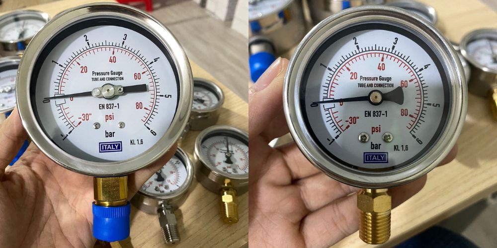 Đồng hồ áp suất Italy -1bar (-30inHg) ~ 6bar (90Psi) đồng hồ áp suất Italy -1bar -14psi 6bar 90psi 2