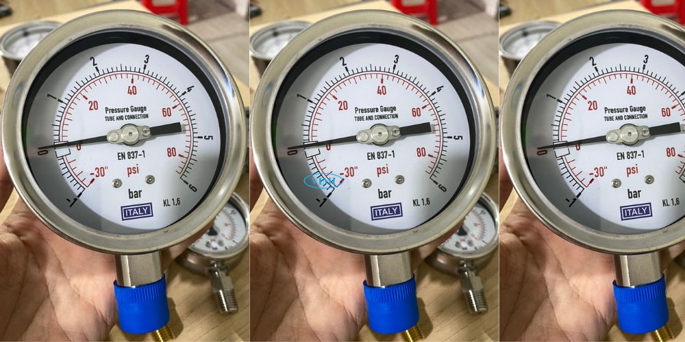 Đồng hồ áp suất Italy -1bar (-30inHg) ~ 6bar (90Psi) đồng hồ áp suất Italy -1bar -14psi 6bar 90psi
