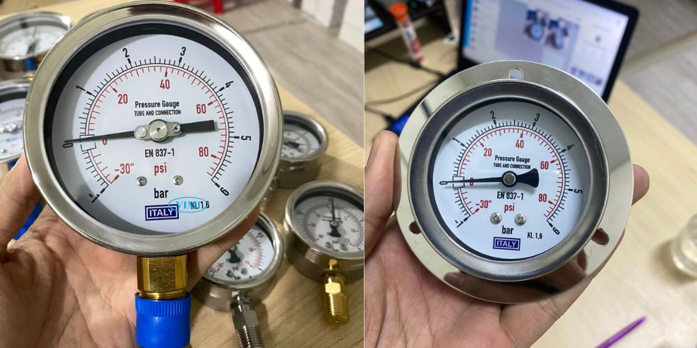 Đồng hồ áp suất Italy -1bar (-30inHg) ~ 6bar (90Psi) đồng hồ áp suất Italy -1bar -14psi 6bar 90psi