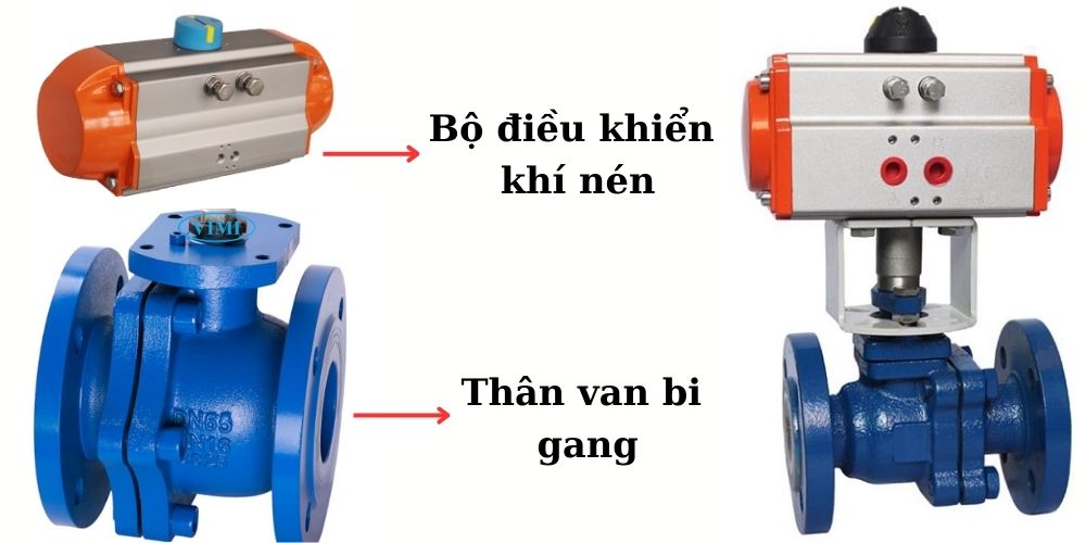 cấu tạo van bi gang khí nén