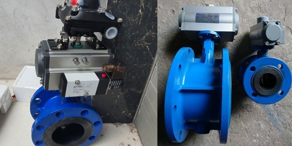 van bướm điều khiển khí nén có mặt bích liền thân