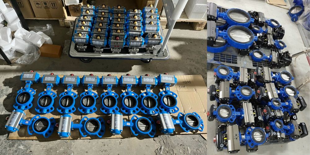 kho van bướm gang điều khiển khí nén