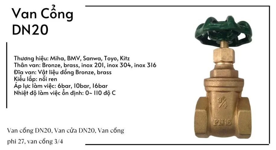 Van cổng DN20 thông số kỹ thuật của van cổng dn20