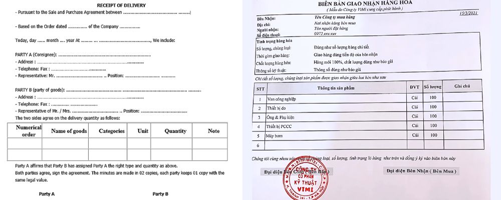 biên bản giao nhận hàng hóa