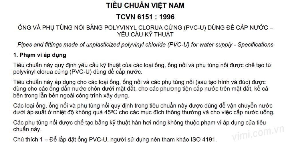 tiêu chuẩn ống nhựa pvc