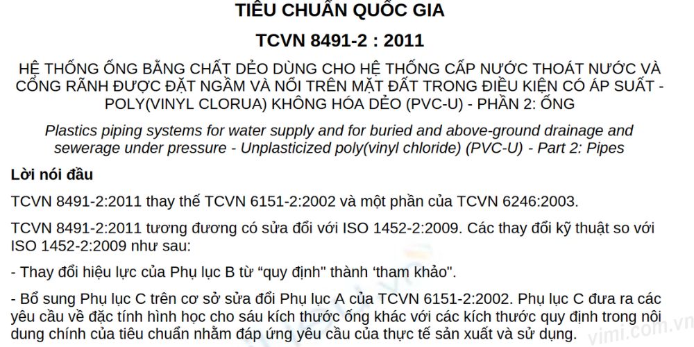 tiêu chuẩn ống nhựa pvc