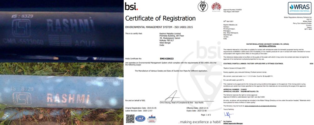 chứng chỉ quốc tế của ống gang rashmi