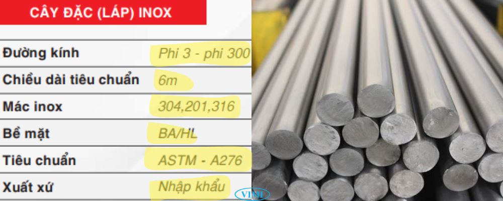 thông số kỹ thuật của láp inox gia anh