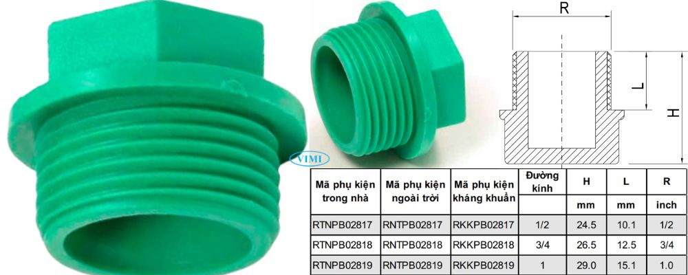 bản vẽ bịt ống ppr gs ren ngoài