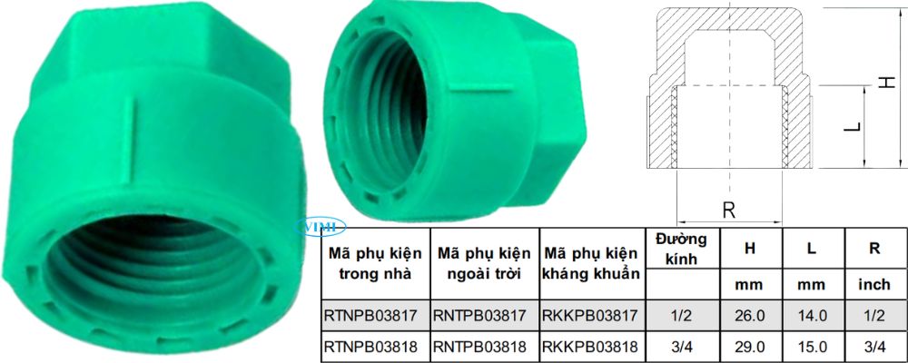 bản vẽ bịt ống ppr gs ren trong