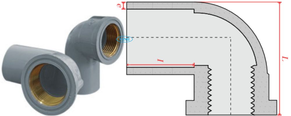 bản vẽ co ống cấp thoát upvc gs ren trong đồng