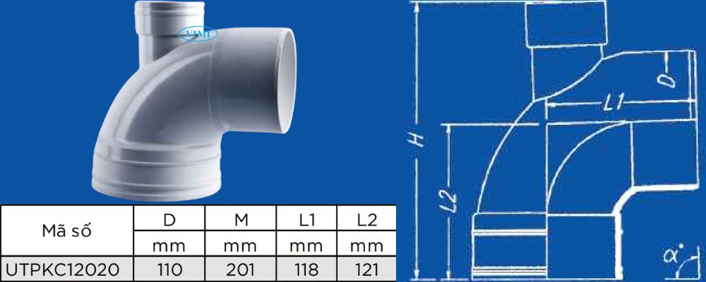bản vẽ co ống thoát upvc gs 88 độ đầu âm dương nhánh thông hơi 2 inch