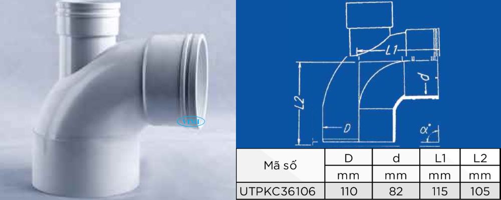 bản vẽ co ống thoát upvc gs 88 độ giảm đầu âm dương nhánh thông hơi 2 inch