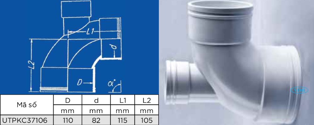 bản vẽ co ống thoát upvc gs 88 độ giảm nhánh thông hơi 2 inch