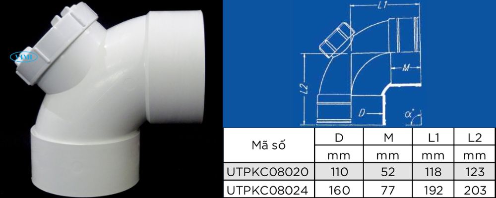 bản vẽ co ống thoát upvc gs 88 độ nắp lớn phía sau