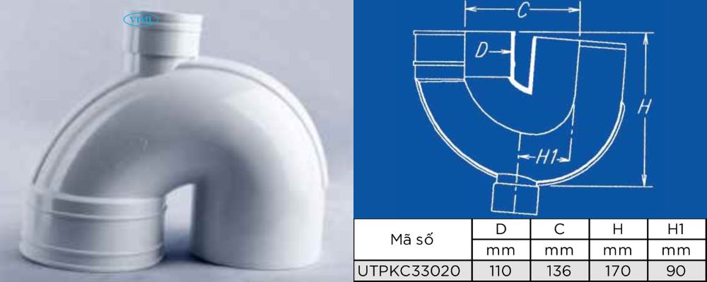 Con thỏ ống thoát uPVC GS bản vẽ con thỏ ống thoát upvc gs u đầu âm dương nhánh thông hơi 2 inch