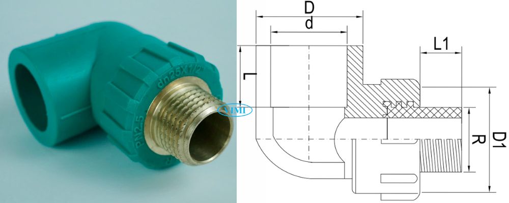 bản vẽ cút ppr gs ren ngoài