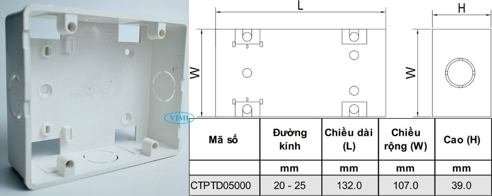 Đế âm ống dây điện PVC GS bản vẽ đế âm ống dây điện pvc gs chữ nhật đôi 157