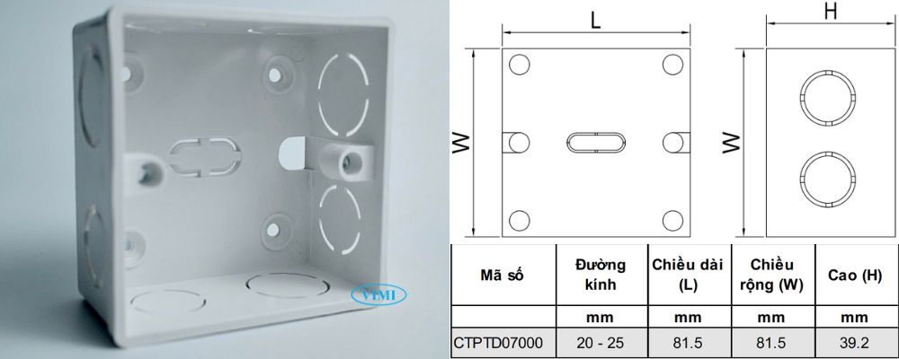 Đế âm ống dây điện PVC GS bản vẽ đế âm ống dây điện pvc gs vuông