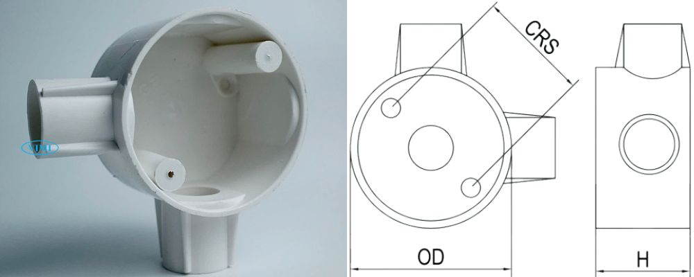 Hộp chia ống dây điện PVC GS bản vẽ hộp chia ống dây điện pvc gs 2 ngã vuông cao