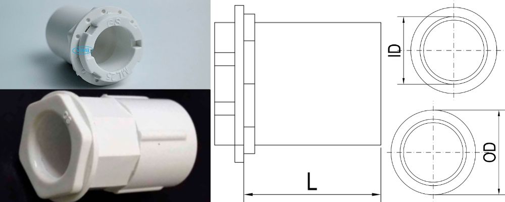 Khớp nối ống dây điện PVC GS bản vẽ khớp nối ống dây điện pvc gs ren