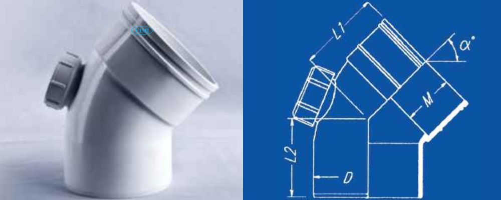 bản vẽ lơi ống thoát upvc gs 45 độ đầu âm dương có nắp