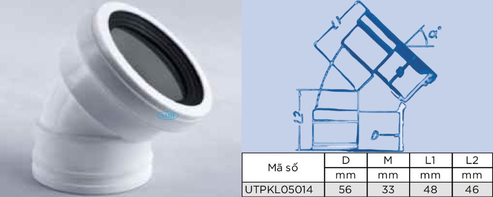 bản vẽ lơi ống thoát upvc gs 45 độ nối gang đơn