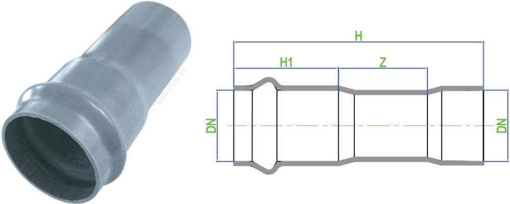 bản vẽ măng sông upvc dekko hệ mét gioăng một đầu