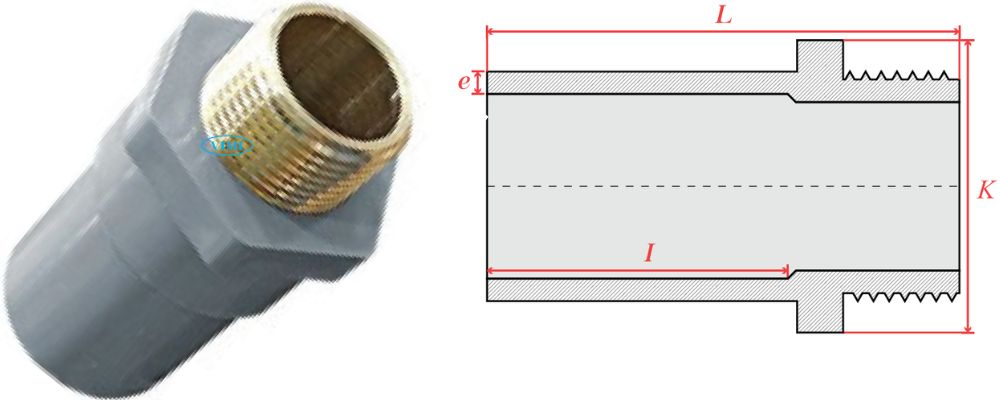 bản vẽ nối ống cấp thoát upvc gs ren ngoài đồng