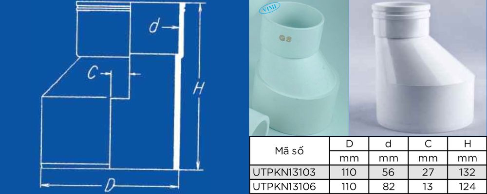 Nối ống thoát uPVC GS bản vẽ nối ống thoát upvc gs giảm lệch tâm đầu âm dương