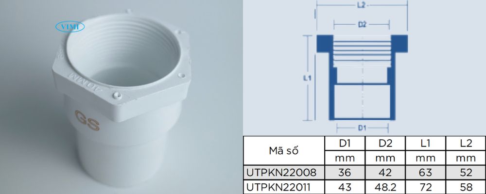 Nối ống thoát uPVC GS bản vẽ nối ống thoát upvc gs ren trong