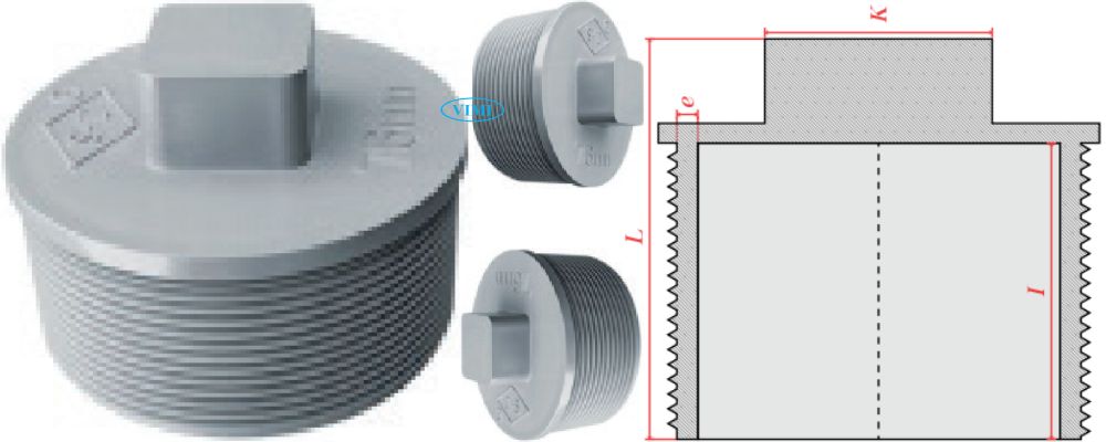 bản vẽ nút bịt ống cấp thoát upvc gs ren ngoài