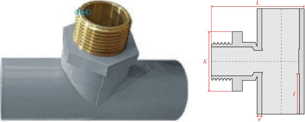 bản vẽ tê ống cấp thoát upvc gs ren đồng ngoài