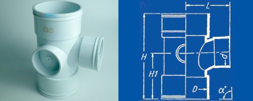 Tê ống thoát nước uPVC GS bản vẽ tê ống thoát nước upvc gs giảm 88 độ dán keo