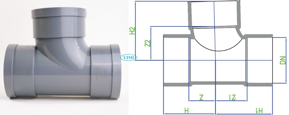 Tê uPVC Dekko hệ mét bản vẽ tê upvc dekko hệ mét cong đều