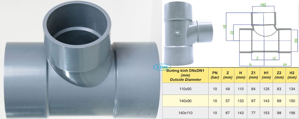 Tê uPVC Dekko hệ mét bản vẽ tê upvc dekko hệ mét cong thu