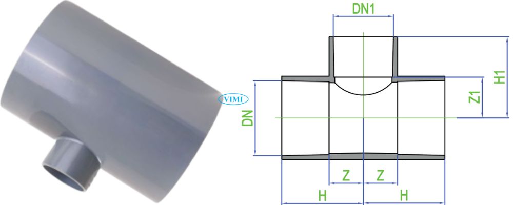 Tê uPVC Dekko hệ mét bản vẽ tê upvc dekko hệ mét thu