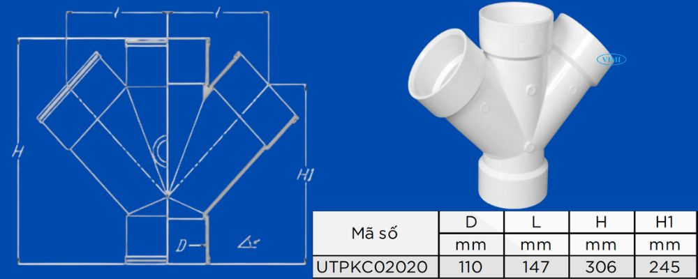 bản vẽ y ống thoát upvc gs đôi 45 độ