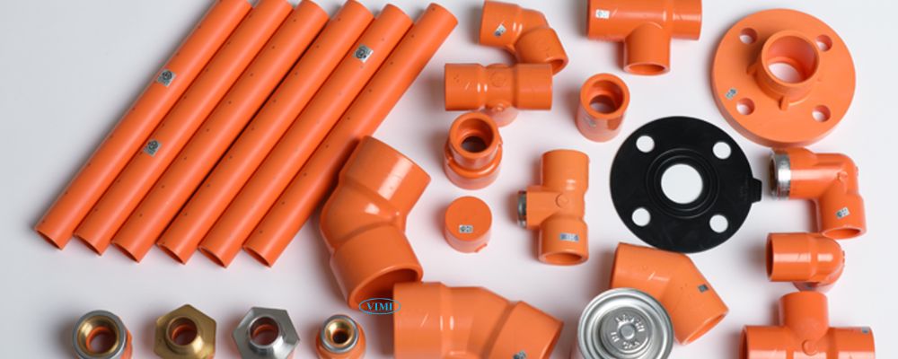 các phụ kiện và ống đi kèm với lơi chếch nhựa gs cpvc pccc