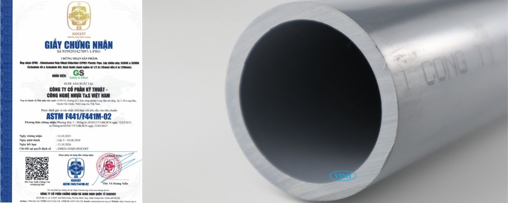 Ống nhựa GS cPVC công nghiệp SCH40 chứng chỉ ống gs cpvc công nghiệp sch40