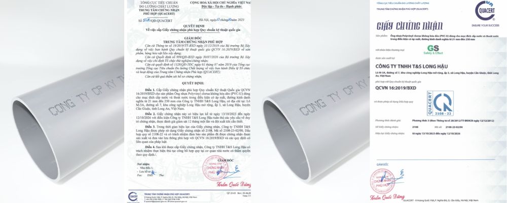 chứng nhận ống cấp thoát nước upvc gs