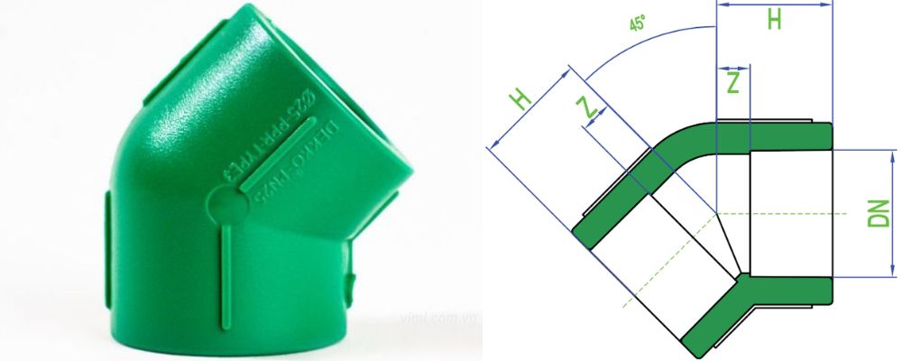 Chếch PPR Dekko kích thước chếch ppr dekko