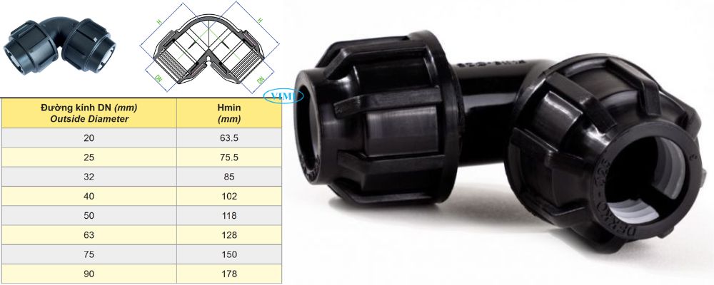 Cút Dekko HDPE kích thước cút dekko hdpe